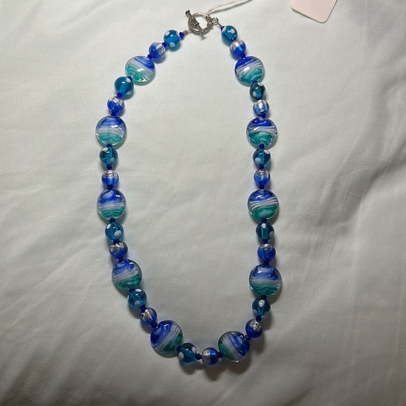 Accessories - Aqua Lamp work lentil with donut glass bead necklace, estate sale find